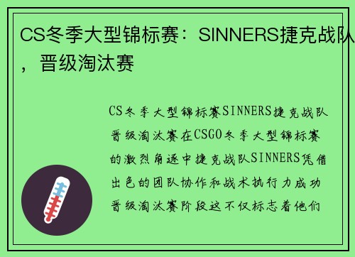 CS冬季大型锦标赛：SINNERS捷克战队，晋级淘汰赛