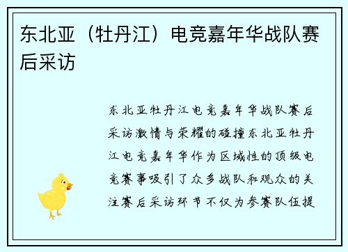 东北亚（牡丹江）电竞嘉年华战队赛后采访