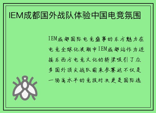 IEM成都国外战队体验中国电竞氛围