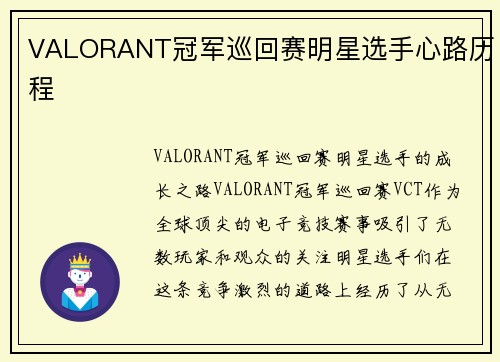 VALORANT冠军巡回赛明星选手心路历程