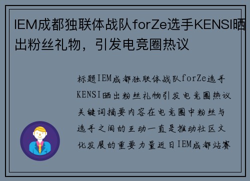 IEM成都独联体战队forZe选手KENSI晒出粉丝礼物，引发电竞圈热议